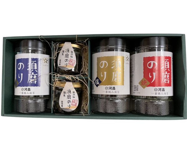 画像1: 須磨のりセット　卓上型【味・焼・塩】3種+海苔佃煮2本詰め合わせ (1)